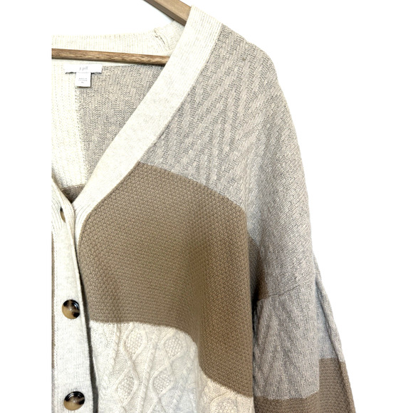 J Jill Womens Patchwork Cable Knit Cardigan Sweater Size XL Fisherman Preppy - Picture 7 of 13